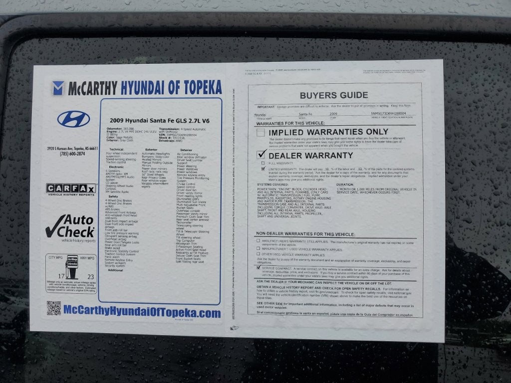2009 Hyundai SANTA FE GLS 2.7L V6